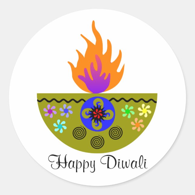 Colourful Diwali Lamp Diya Classic Round Sticker (Front)