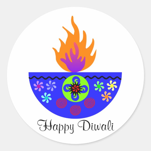 Colourful Diwali Lamp Diya Classic Round Sticker (Front)