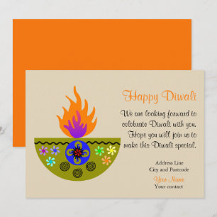 Colourful Diwali Lamp Diya Invitation