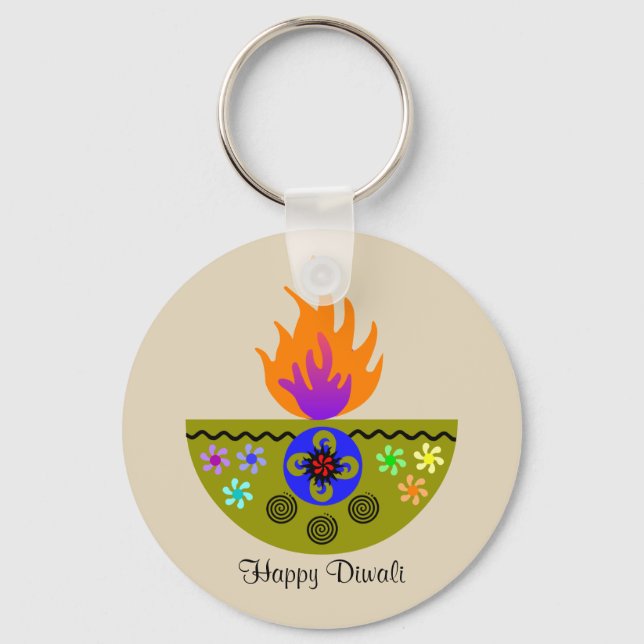 Colourful Diwali Lamp Diya Keychain (Front)