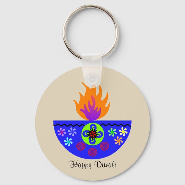 Colourful Diwali Lamp Diya Keychain (Front)