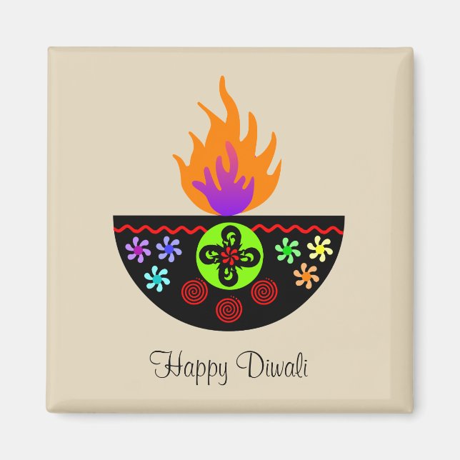 Colourful Diwali Lamp Diya Magnet (Front)