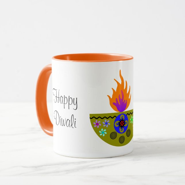 Colourful Diwali Lamp Diya Mug (Front Left)