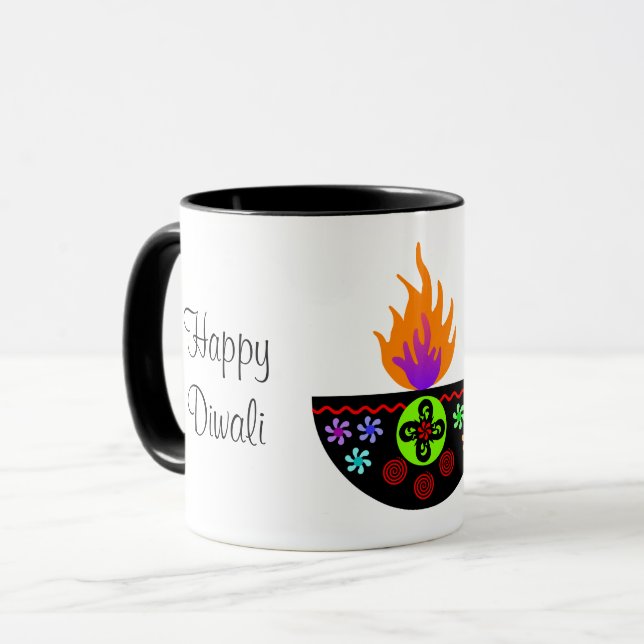 Colourful Diwali Lamp Diya Mug (Front Left)