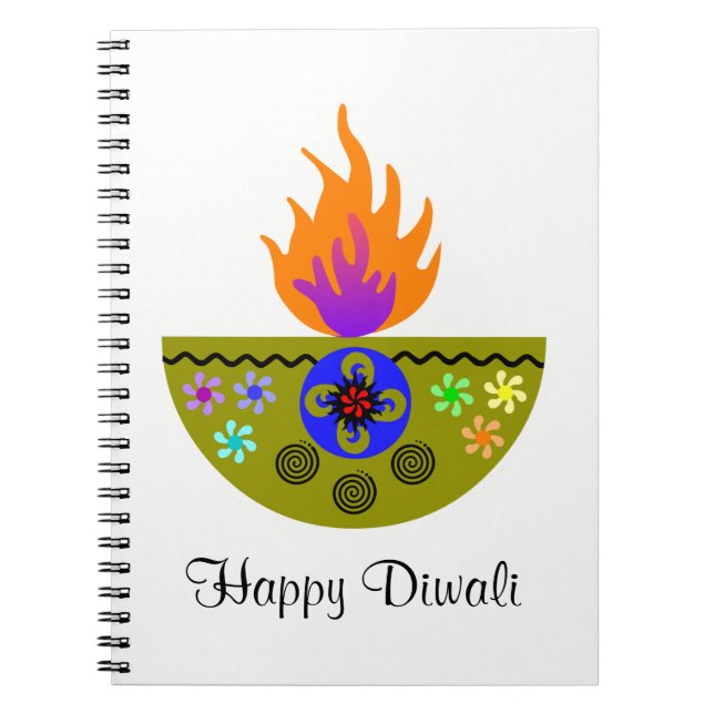 Colourful Diwali Lamp Diya Notebook (Front)