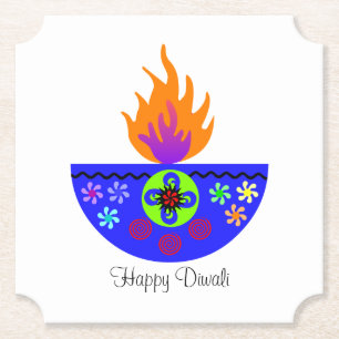 Colourful Diwali Lamp Diya Paper Coaster
