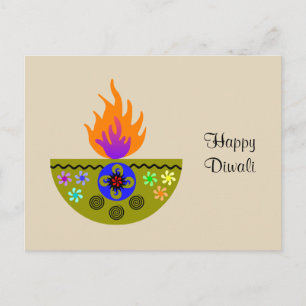 Colourful Diwali Lamp Diya Postcard