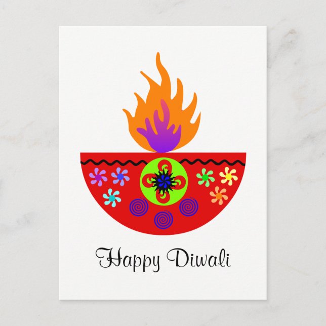 Colourful Diwali Lamp Diya Postcard (Front)