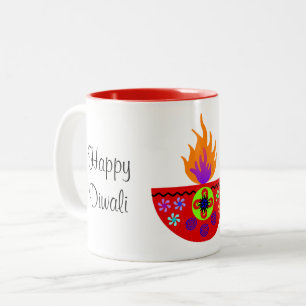 Colourful Diwali Lamp Diya Two-Tone Coffee Mug