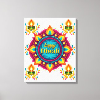 Colourful Diwali Mandala with Traditional Diyas Canvas Print
