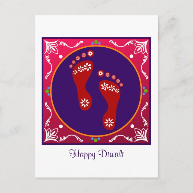 Colourful Diwali Rangoli With Footprint Postcard (Front)