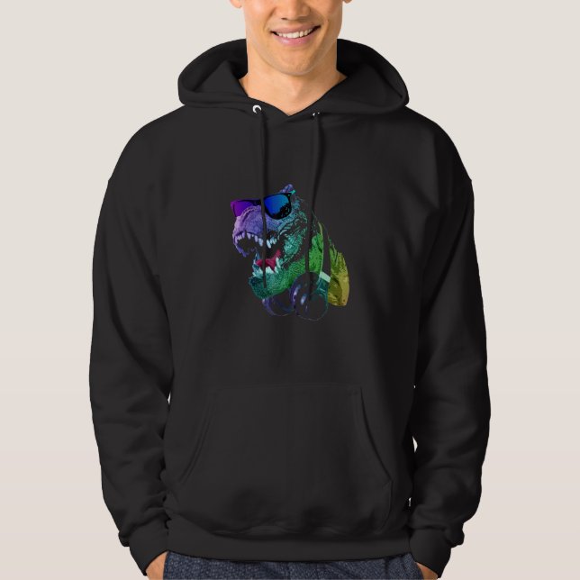 Colourful DJ T Rex Funny Hoodie (Front)