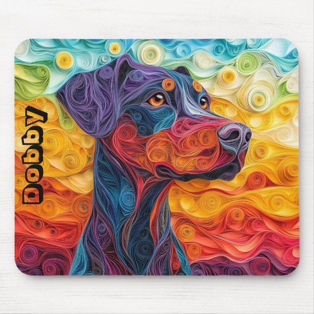 Colourful Doberman Paper Quilling Portrait Mouse Pad (Front)