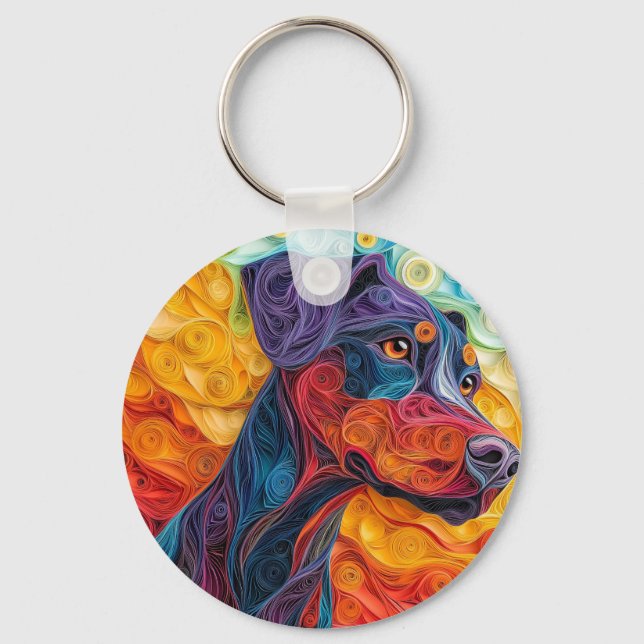 Colourful Doberman Pincher Dog Portrait Keychain (Front)