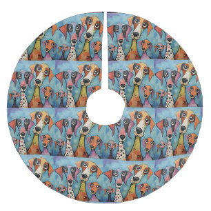 Colourful Dog Abstract Art Cartoon-style Brushed Polyester Tree Skirt