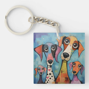 Colourful Dog Abstract Art Cartoon-style Keychain