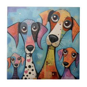 Colourful Dog Abstract Art Cartoon-style Tile