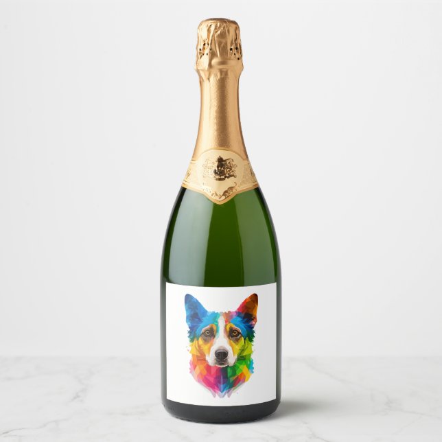Colourful dog artwork   sparkling wine label (Front)