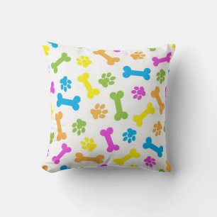 Colourful Dog Bones And Paw Prints Throw Pillow