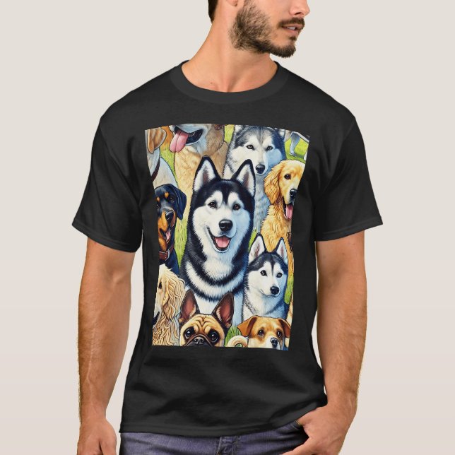Colourful Dog Breed Collage T-Shirt (Front)
