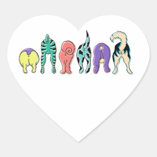 Colourful Dog Butts Heart Sticker