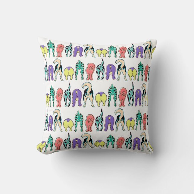 Colourful Dog Butts Pattern Throw Pillow (Front)