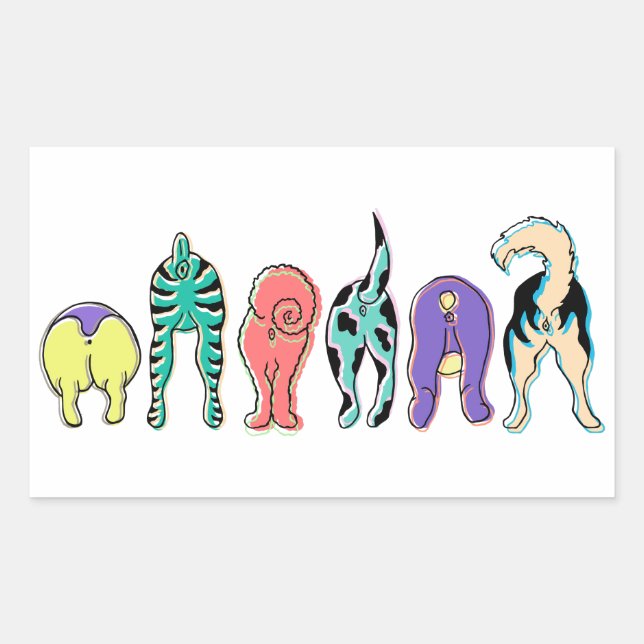 Colourful Dog Butts Sticker (Front)