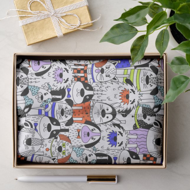 Colourful Dog Crowd Pattern Tissue Paper (Gift)
