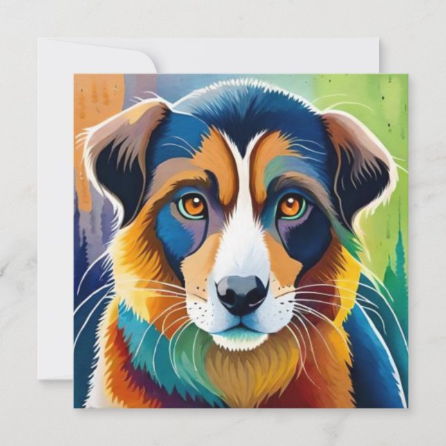 Colourful dog face close up  invitation (Front)