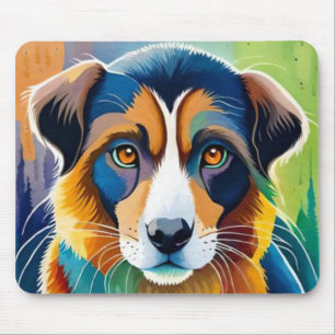 Colourful dog face close up mouse pad