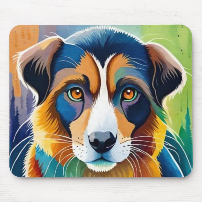 Colourful dog face close up  mouse pad (Front)