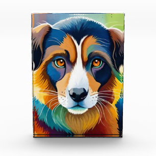 Colourful dog face close up  photo block