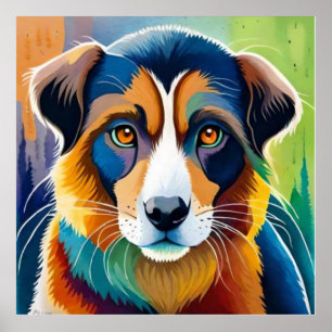 Colourful dog face close up poster