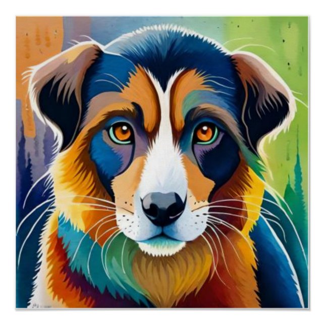 Colourful dog face close up  poster (Front)