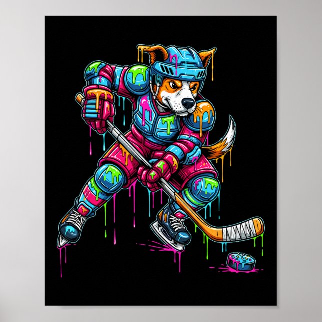 Colourful Dog Hockey Ice Cream Drip Player  Poster (Front)