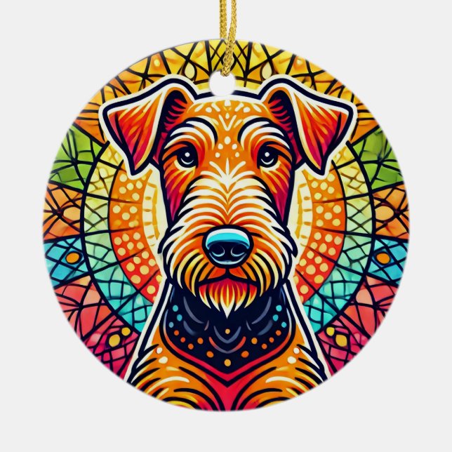 Colourful dog Illustration Ceramic Ornament (Front)
