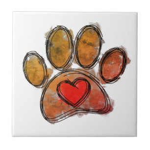 Colourful Dog Lover Drawing Watercolor Tile