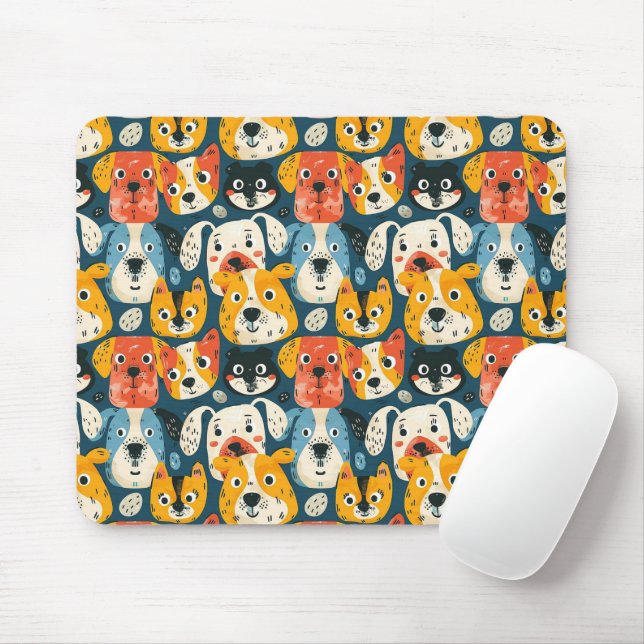 Colourful Dog Pattern Mouse Pad (With Mouse)
