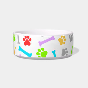 Colourful Dog Paw & Bones Seamless Pattern Bowl