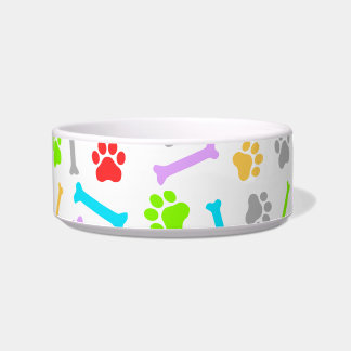 Colourful Dog Paw & Bones Seamless Pattern Bowl