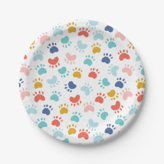 Colourful Dog Paw Party  Paper Plate
