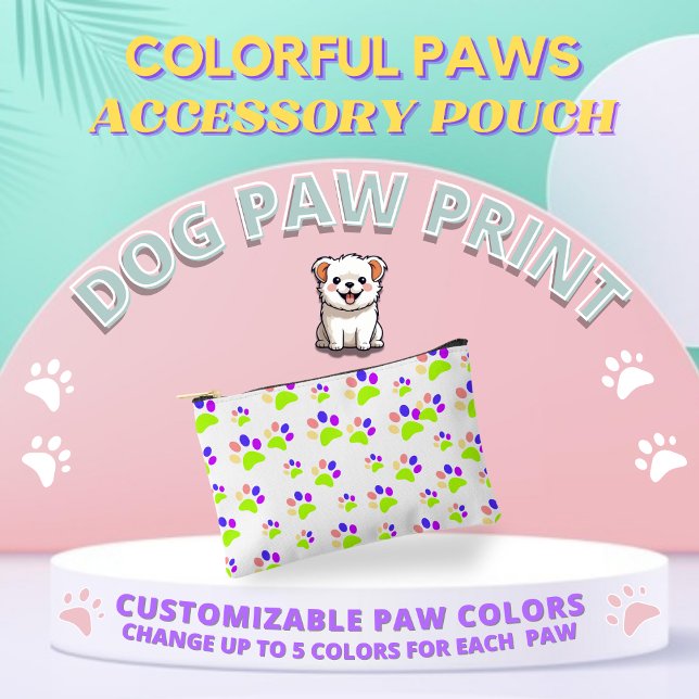 Colourful Dog Paw Print Design, Editable Paw Colou Accessory Pouch (Creator Uploaded)