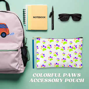 Colourful Dog Paw Print Design, Editable Paw Colou Accessory Pouch