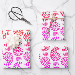Colourful Dog Paw Print Paisley Pattern Wrapping Paper Sheet