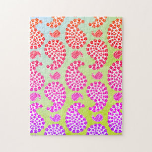 Colourful Dog Paw Print Paisley Vintage Style Jigsaw Puzzle