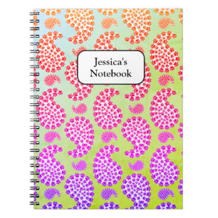 Colourful Dog Paw Print Paisley Vintage Style Notebook