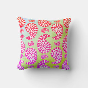 Colourful Dog Paw Print Paisley Vintage Style Throw Pillow