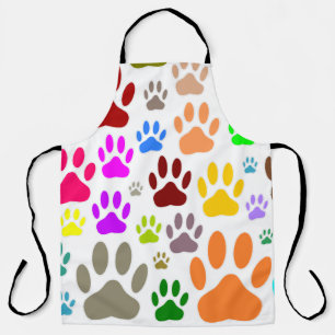 Colourful Dog Paw Prints All Over Apron