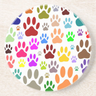 Colourful Dog Paw Prints All Over Coaster