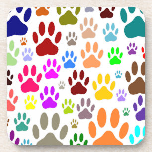 Colourful Dog Paw Prints All Over Coaster